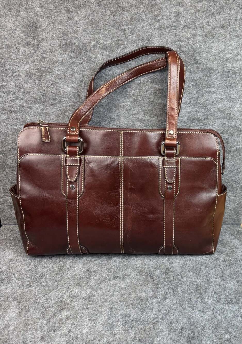 Vintage Fossil Executive Women's Brown Leather Tote Shoulder Bag